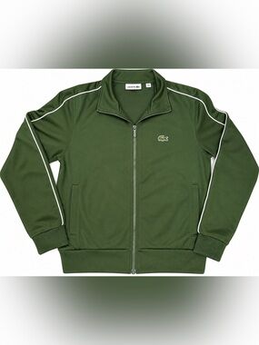 Lacoste Paris Piqué Zip-Up Track Jacket Dark Green White Piping Men’s Medium